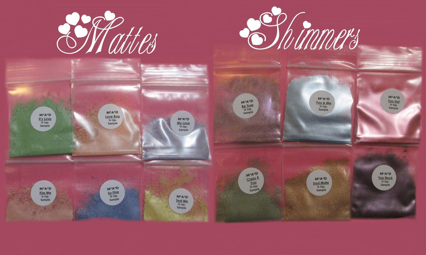 Limited Edition Valentine's Day Mineral Colors Baggy Sampler Sets Loose Mineral Multi-Use Colors M*A*D Minerals Makeup, LLC