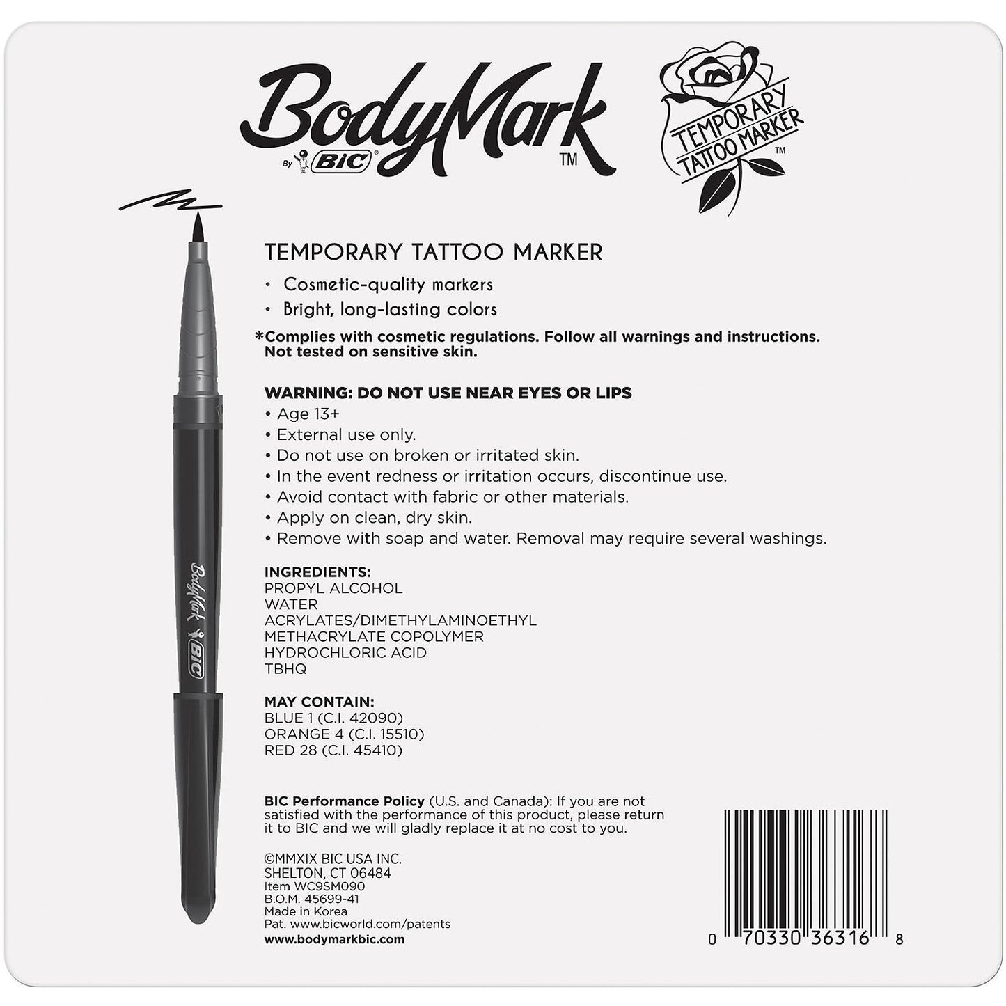 SET OF 9 ASSORTED COLORS BIC BODYMARK TEMPORARY TATTOO MARKERS BODY ART MARKERS M*A*D Minerals Makeup, LLC
