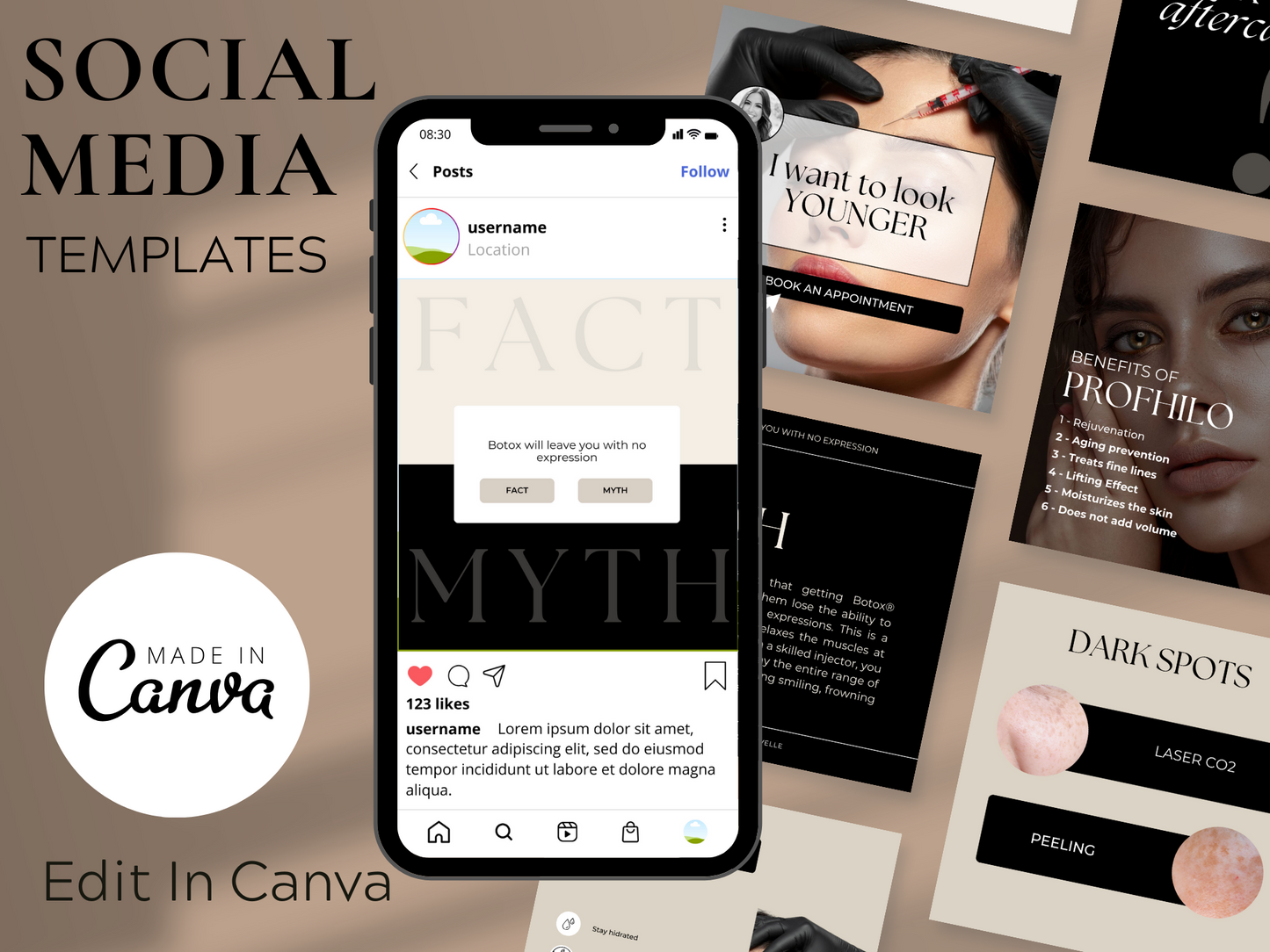 100 Botox & Fillers Instagram Posts & Stories BUNDLE Templates