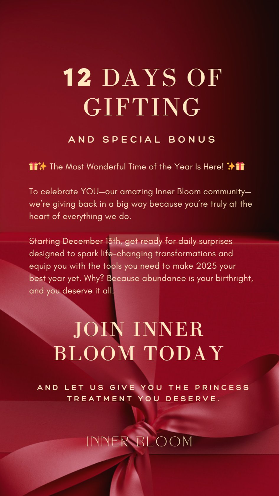 Inner Bloom Women’s Academy: Lifetime Wealth & Well-Being Access + MRR Resell Rights + 12 Days of Christmas Gifts ($10,000+ Value) - One-Time Payment of Just $97!