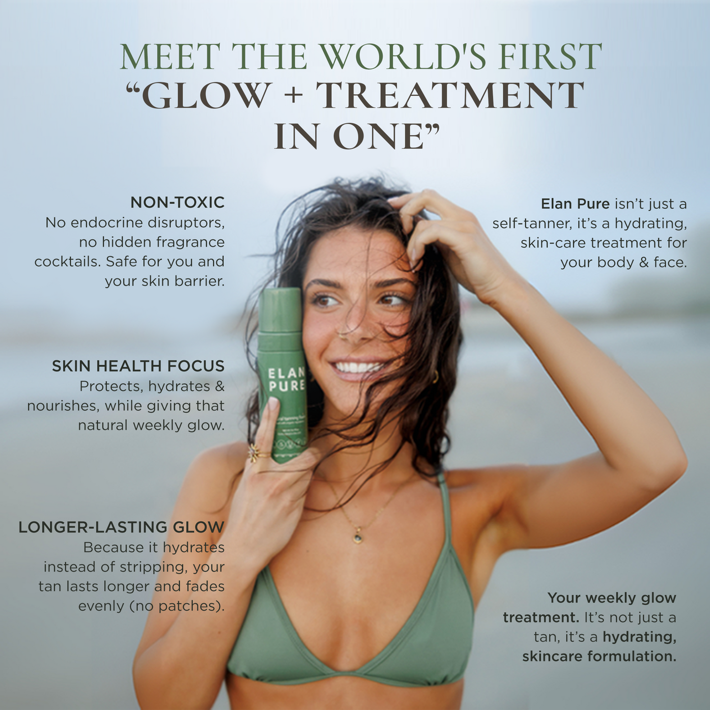 ELAN PURE Full Tanning Bundle Non-Toxic Self-Tanner + Application Mitt + Exfoliator Mitt