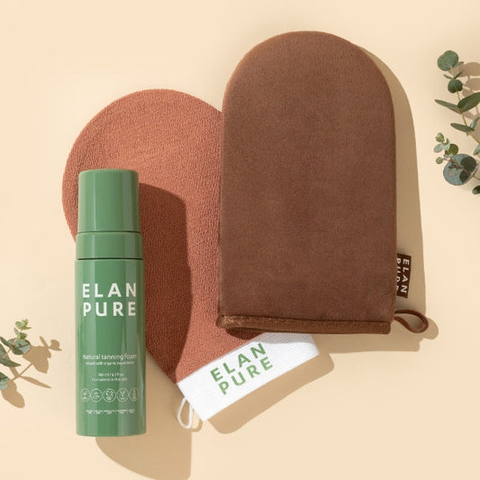 ELAN PURE Full Tanning Bundle Non-Toxic Self-Tanner + Application Mitt + Exfoliator Mitt