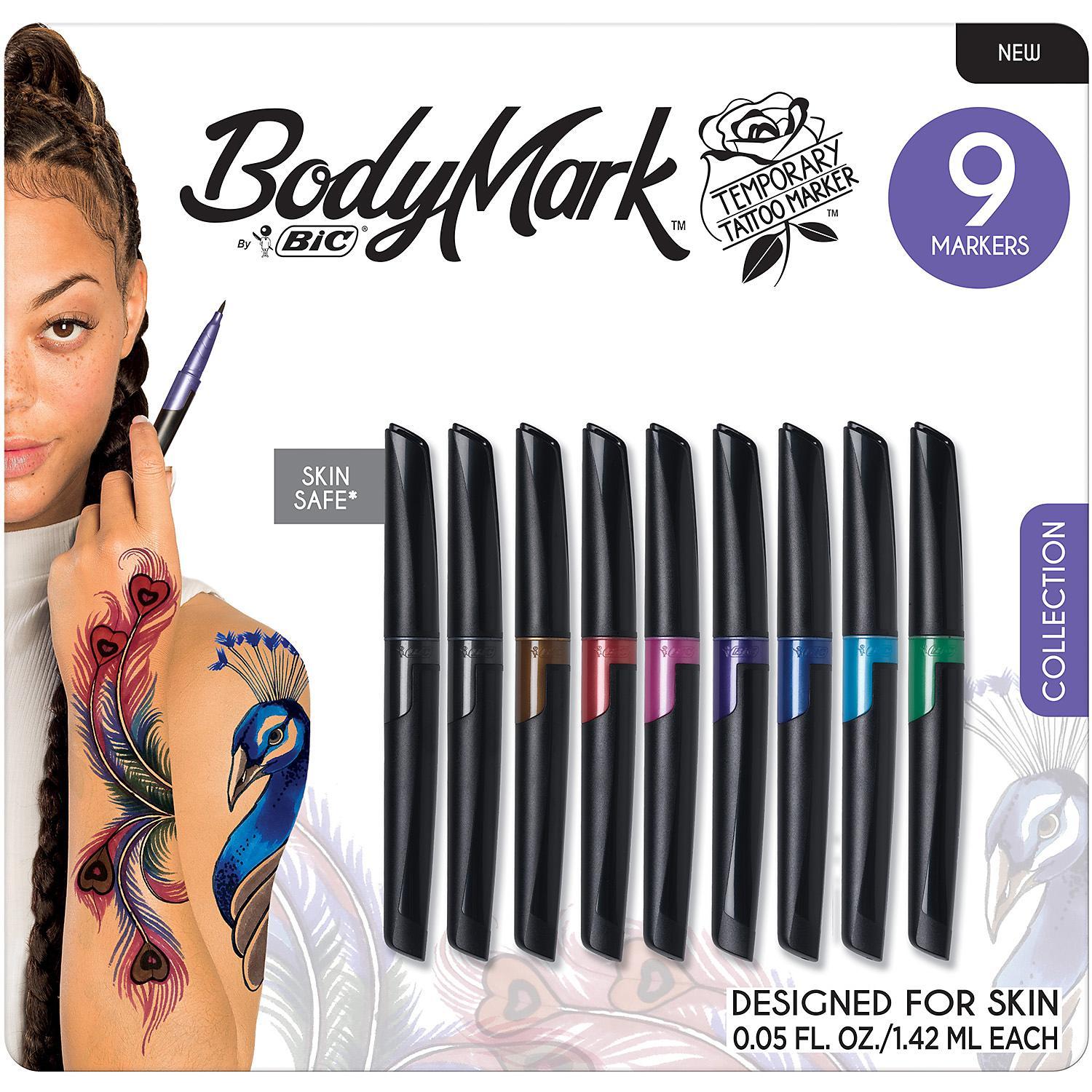 SET OF 9 ASSORTED COLORS BIC BODYMARK TEMPORARY TATTOO MARKERS BODY ART MARKERS M*A*D Minerals Makeup, LLC 